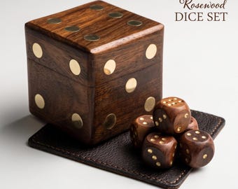 Houten dobbelstenenset met messing inleg, handgemaakte bordspelaccessoires