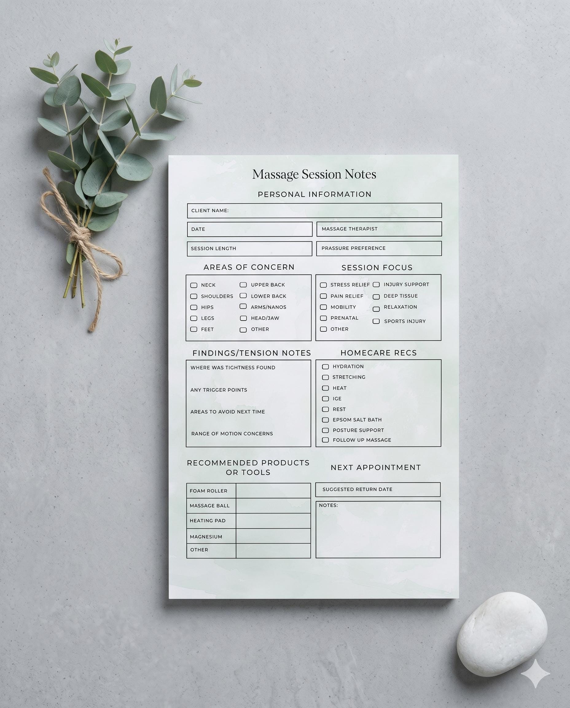 Massage Therapist Session Notes Notepad | Tear-off Client Care Pad - Etsy