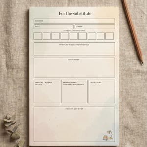 Substitute Teacher Notepad | 50-Page Tear-Off Sub Plans Pad