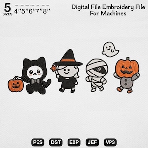 Spooky Halloween Chibi Embroidery File, Witch Pumpkin Mummy Cat Designs (Make To Oder)