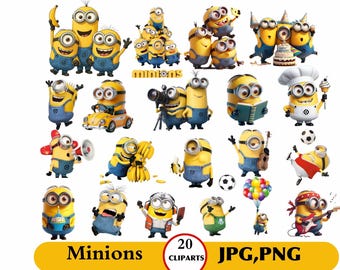 Minionki w formacie PNG do dekoracji na przyjęcie urodzinowe (pobieranie cyfrowe)