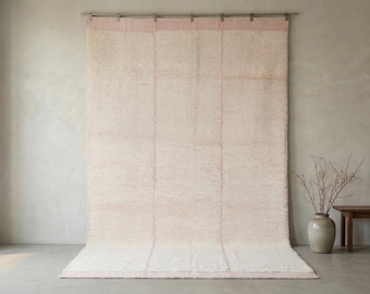 8x10 Handgeknüpfter Wollteppich Creme Rosa Minimaler Streifen Teppich Benutzerdefinierte Größe Verfügbar