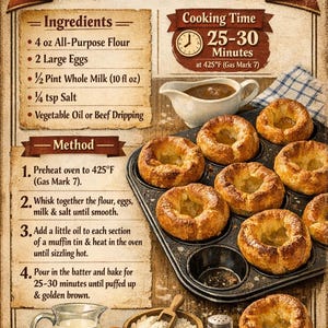 Yorkshire Pudding Recipe Print. Digital Download.