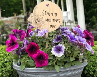 Sweet Message Plant Stake for Mom, Handcrafted Gift for Mother's Day, Floral Decor Accent