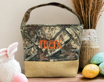 Personalized Camo Easter Tote - Handmade Easter Basket for girls and boys - Embroidered Easter Basket