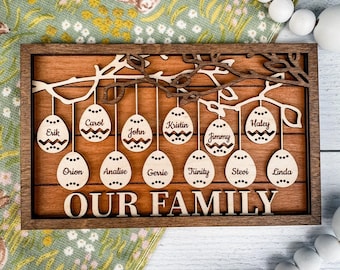 Personalized Easter Family Tree Sign: Engraved Wood Grandparent Gift
