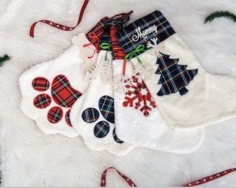 Personalized Family Christmas Stocking - Embroidered Dog or Cat