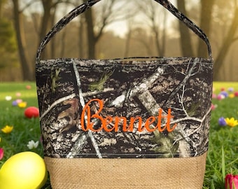 Camo Easter Basket | Personalized Boy Easter Tote | Camouflage and Burlap Bottom