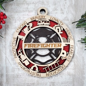 Firefighter Christmas Ornament - Wooden Engraved Ornament - Firefighter Gift