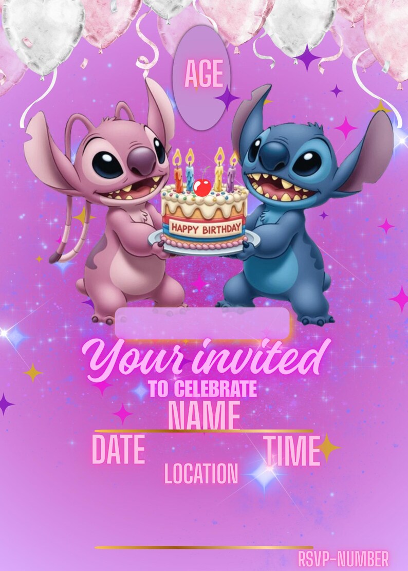 Editable Cartoon Alien Birthday Invitation Canva Template, Stitch ...
