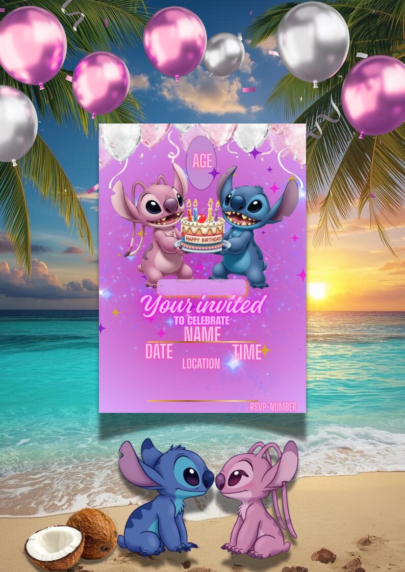 Editable Cartoon Alien Birthday Invitation Canva Template, Stitch ...