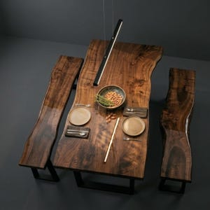 Custom Epoxy River Table USA - Walnut Live Edge Coffee Table - Forest Moss Resin Wood Dining Table - Handmade Kitchen Table Furniture