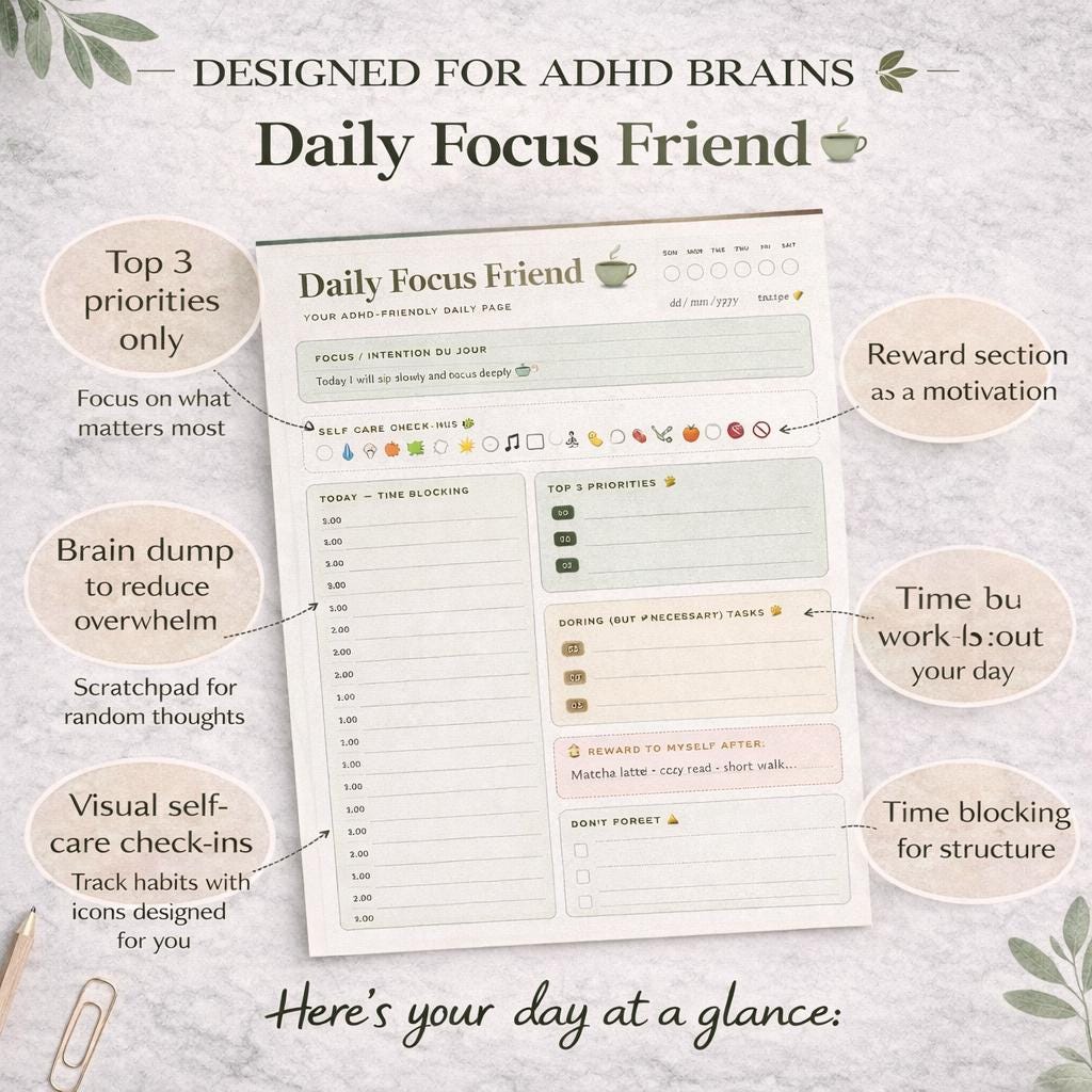 ADHD Daily Planner Printable | Focus Planner, Habit & Mood Tracker ...