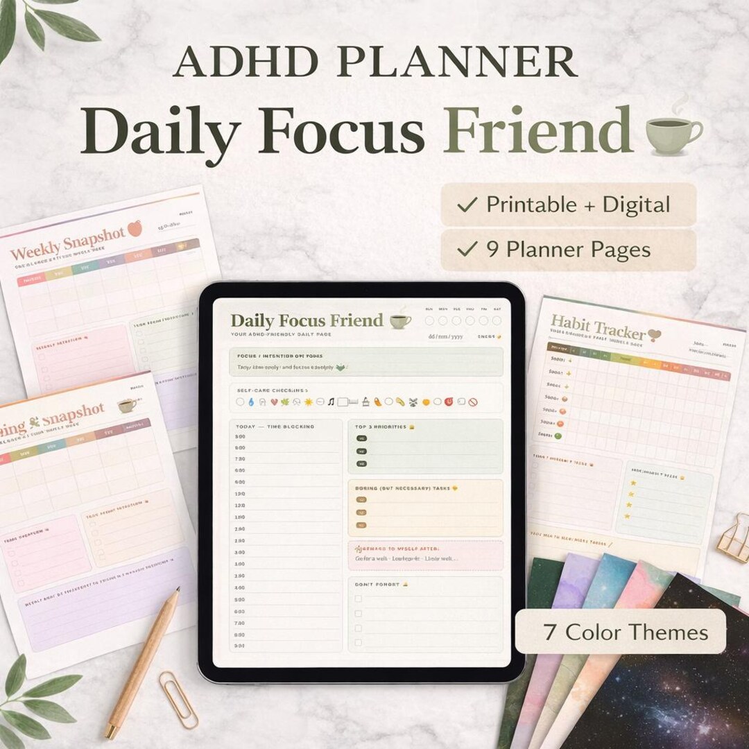 ADHD Daily Planner Printable | Focus Planner, Habit & Mood Tracker ...