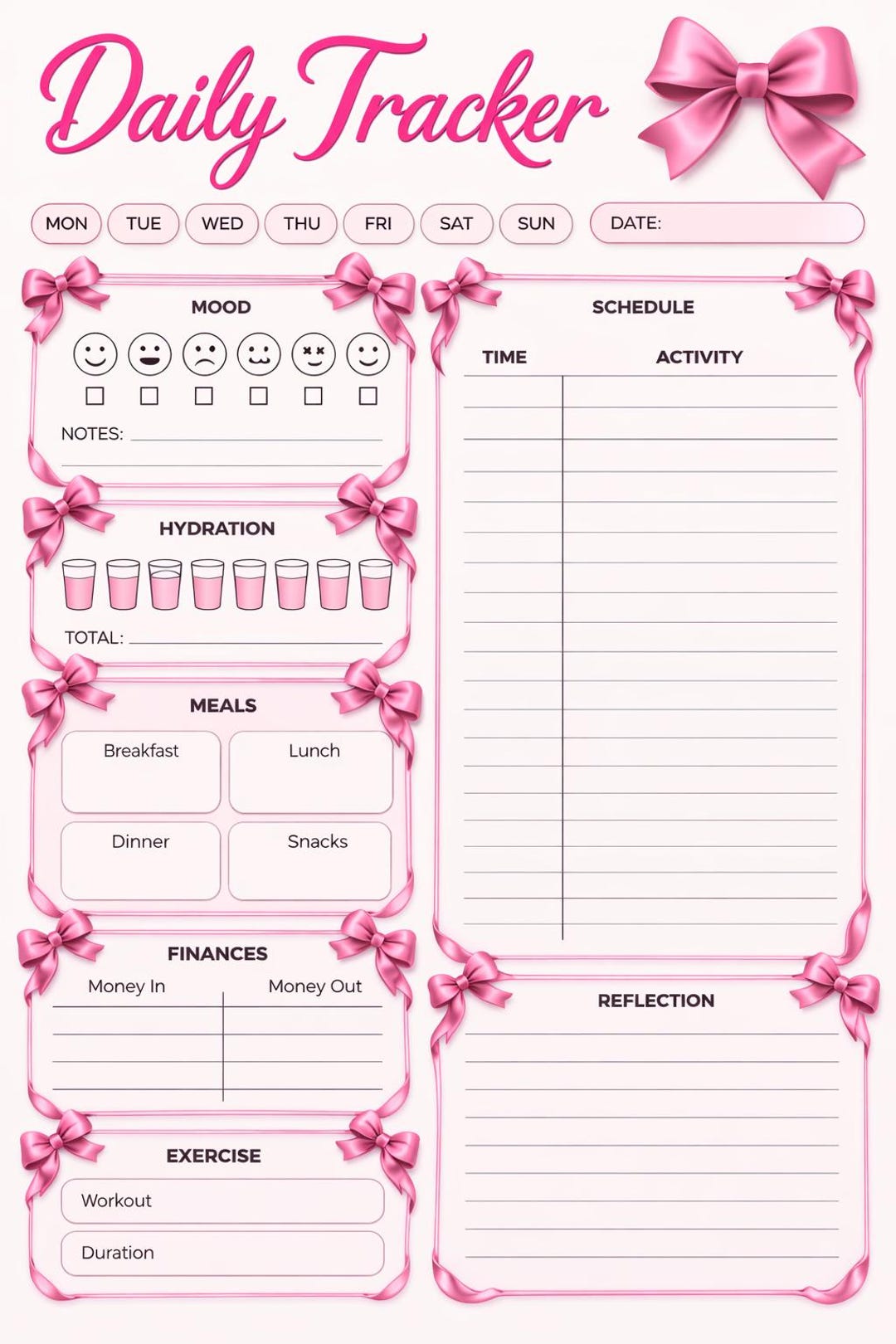 Daily Routine Pink Widget Pink Bow Daily Wellness - Etsy