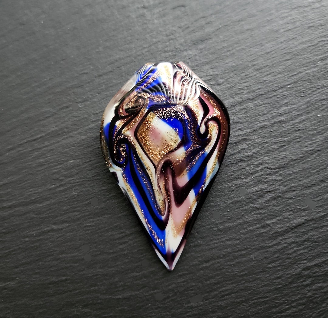Vintage Murano Glass Style Pendant Art Glass Cobalt Blue Gold - Etsy