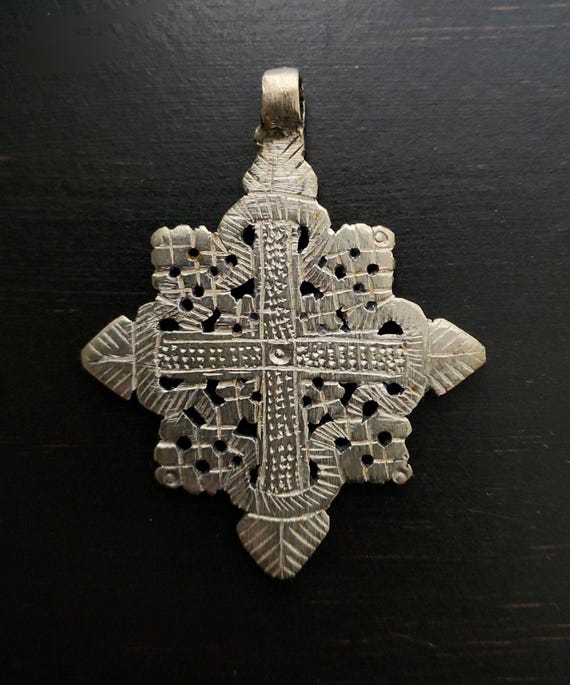 Antique Ethiopian Coptic Cross Pendant Silver Alloy Cross Pattée Toulouse