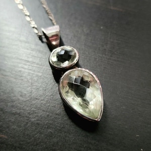 Green Prasiolite Modernist Pendant Necklace VTG 925 Sterling Silver Chain Italy