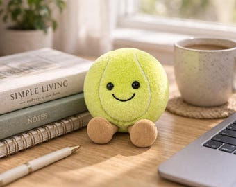Tennis Ball Inspired Plush Toy: Soft Stuffed Animal, Smiling Face, Corduroy Feet