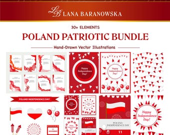 Set van Poolse patriottische afbeeldingen, handgetekende vectorafbeeldingen in PNG- en EPS-formaat.