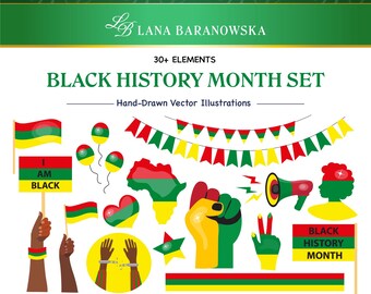 Set met handgetekende vectorafbeeldingen (PNG, SVG, EPS) ter gelegenheid van Black History Month