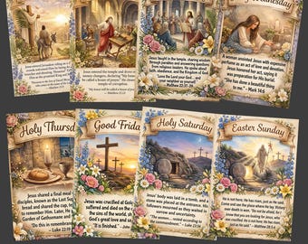 Cartoline stampabili per la Settimana Santa / Raccolta di storie cristiane di Pasqua / Dalla Domenica delle Palme alla Domenica di Pasqua / Conto alla rovescia per la Settimana Santa / Download digitale