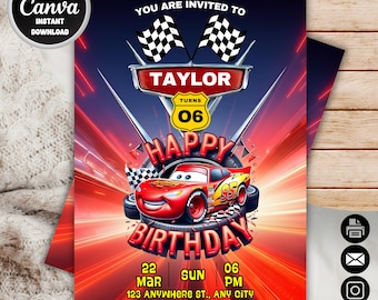 Invito di compleanno di Saetta McQueen / Invito di compleanno di Saetta McQueen / Invito di compleanno di Cars / Invito di compleanno di Cars modificabile / Download immediato