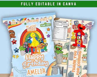 Sesame Street Chip Bag | Party Favours | Digital Personalize | Instant Download | Editable text Printable