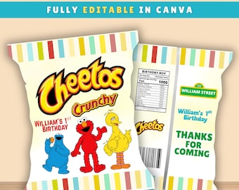 Sesame Street Chip Bag | Party Favours | Digital Personalize | Instant Download | Editable text and Printable