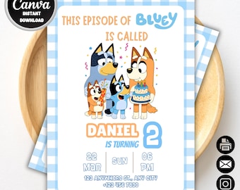Bluey themed Birthday Invitation | Bingo party invite cute episode kids fun easy - Editable Canva Digital Download