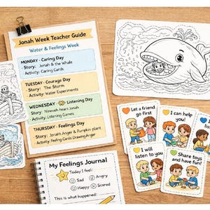 Jonah Bible Story Preschool Activities | Christian SEL Lesson Plan | Feelings & Emotions Printable | Sunday School Kindergarten Pack