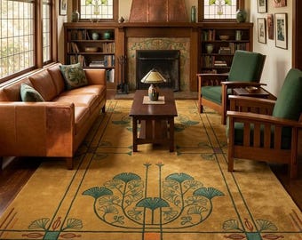Art Nouveau Inspired Area Rug | Elegant Prairie Design Area Carpet, Elegant Prairie Design Area Carpet for Living Room Bedroom & Dining Area