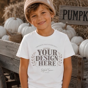 Gildan 5000B Mockup, Kids Pumpkin Patch Mockup, Youth Shirt Mockup, White Kids Tee, Front and Back Mockup, Fall Mockup, Digital Download