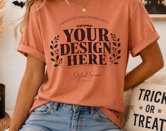 Comfort Colors C1717 Yam Shirt Mockup, CC1717 Orange T Shirt Mockup, Herbst Shirt Mockup, Halloween Shirt Mockup, Kürbis Saison Mockup,