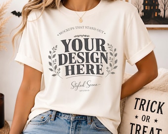 Comfort Colors C1717 Elfenbein Shirt Mockup, CC1717 Beige T Shirt Mockup, Herbst Shirt Mockup, Halloween Shirt Mockup, Kürbis Saison Mockup,