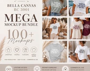 Bella Canvas 3001 Mockup Bundle, 100+ Shirt Mockups, BC3001 Lifestyle Mockup, T-Shirt Mockup Bundle, POD Mockup, Lifetime Access Bundle