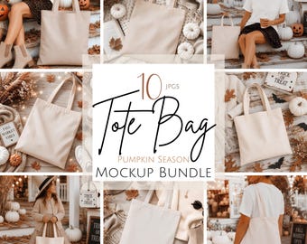 Baumwoll Tragetasche Mockup Bundle, Liberty Bags OAD113 Mockup, Kürbis Saison Tragetasche Mockup, Halloween Tragetasche Mockup