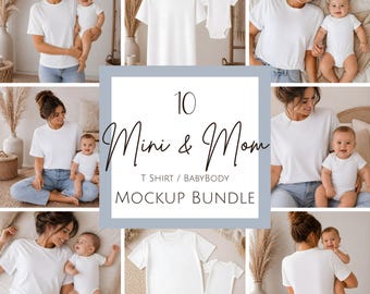 Paquete de maquetas de camisetas para mamá y bebé, maqueta de mamá y yo, maqueta de body para bebé, maqueta de camisetas familiares, maqueta de camiseta blanca, conjunto de maquetas para impresión bajo demanda