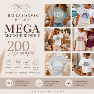 Bella Canvas 3001 Mockup-Bundle, über 200 Shirt-Mockups, BC3001 Lifestyle-Mockup, T-Shirt-Mockup-Bundle, POD-Mockup, Lifetime Access Bundle