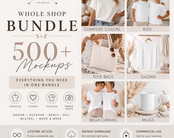 Whole Shop Mockup Bundle, 500+ Mockups Bundle, Lifetime Access Bundle, Bella Canvas Mockup, Comfort Colors Mockup, Gildan Mockup, POD Bundle