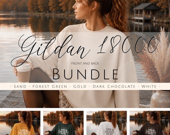 Gildan 18000 Mockup Bundle, Fall Sweatshirt Mockup, Front and Back Mockup, Autumn Crewneck Mockup, Cozy Lake Lifestyle Mockup, POD Mockup