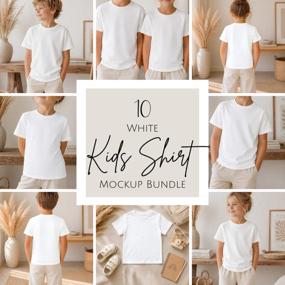 Kids T-Shirt Mockup Bundle, White Kids Shirt Mockup, Rabbit Skins Style Tshirt Mockup, Youth Tee Mockup, Back to School Mockup, POD Mockup