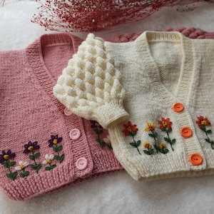 Floral motif, Cardigan Baby, Handmade, El örgüsü, çiçek motifli, bebek hırka, çocuk hırka