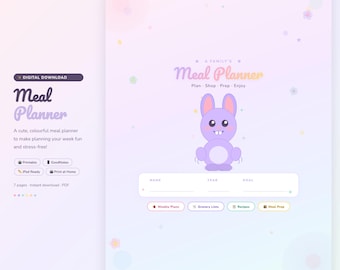 Digital Meal Planner, Weekly, Monthly, Grocery List (PDF Download + Printable)