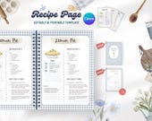 Recipe Page Template bundle - Cottagecore, Farmhouse Style, Blue, Green, Pink - Editable Printable on Canva - Customizable Homemade Cookbook