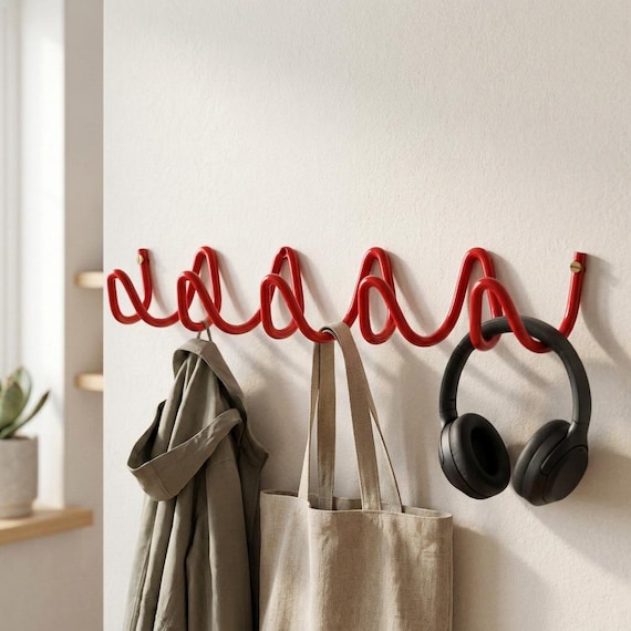 Colorful Wavy Metal Coat Rack, Modern Entryway Organizer Hooks