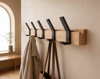 Wooden Coat Rack for Hallway with 5 Hooks, Wall Mounted Organizer for Entryway
