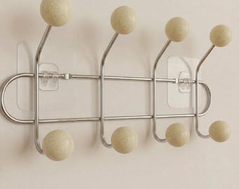 Beige Mid Century Modern Metal Coat Rack, Scandinavian Entryway Organizer Hanger