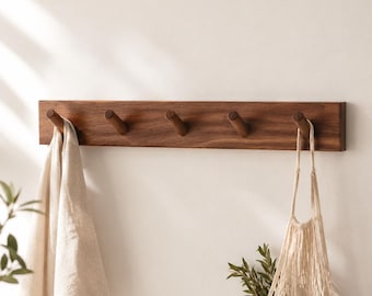 Walnut Wall Hooks, Modern Wooden Coat Rack, Minimalist Entryway Organizer, Dark Wood Home Decor