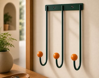 Colorful Mid Century Wall Hook, Retro Coat Rack, Wooden Ball Design Entryway Organizer